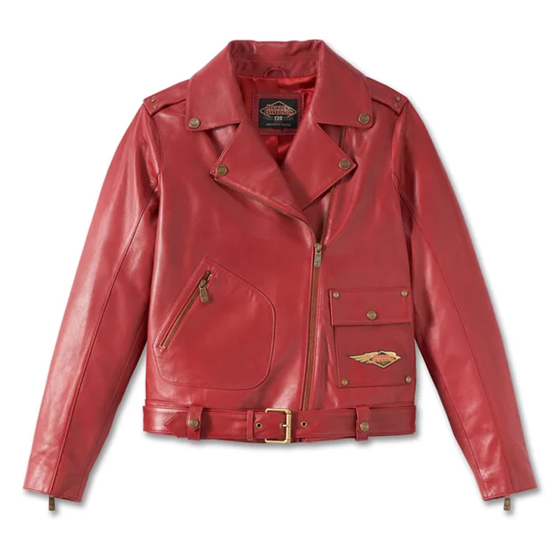Women’s 120th Anniversary D-Pocket Biker Leather Jacket – Merlot