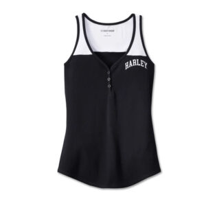 Women's Star Spangled Banner Henley Tank - Colorblocked - Black Beauty
