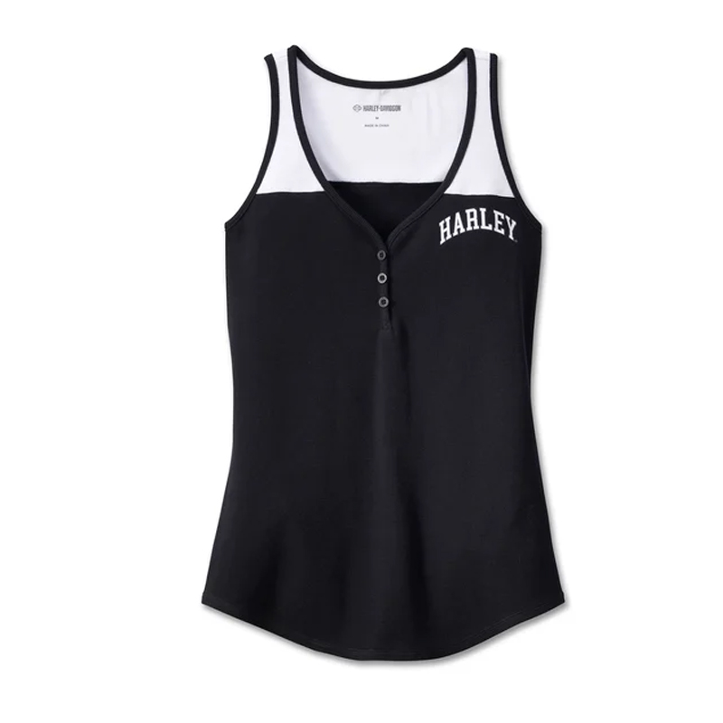 Women's Star Spangled Banner Henley Tank - Colorblocked - Black Beauty
