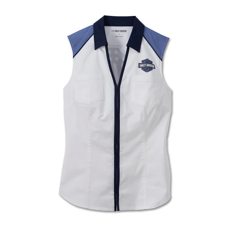 Women's Liberty Sleeveless Zip Front Shirt - Colorblocked - Bright White