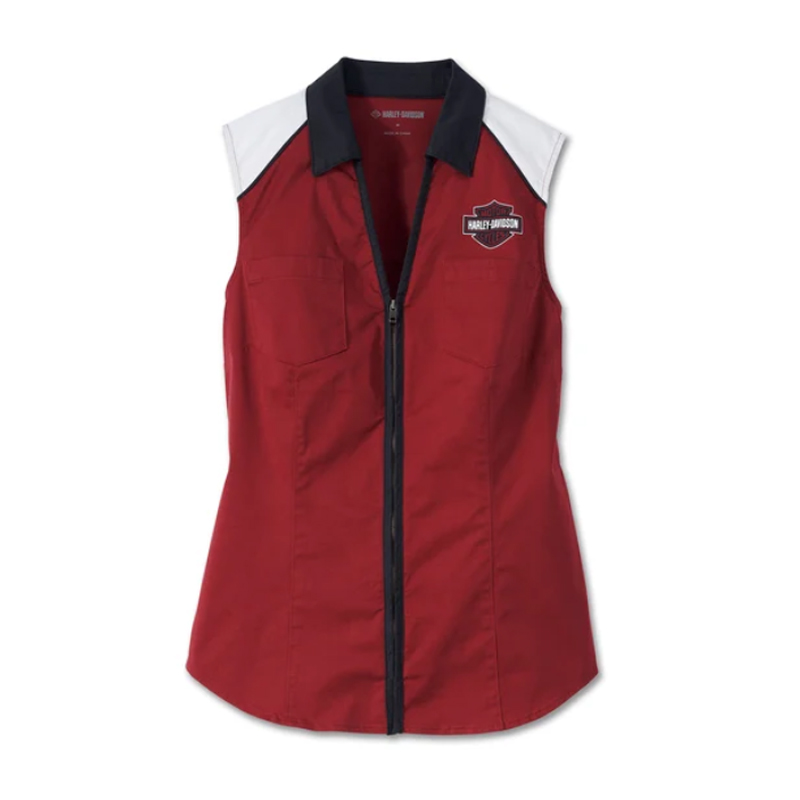 Women's Liberty Sleeveless Zip Front Shirt - Colorblocked - Winery