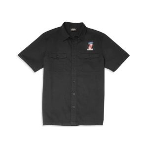 Men’s Block Font Solid Short Sleeve Mechanics Shirt