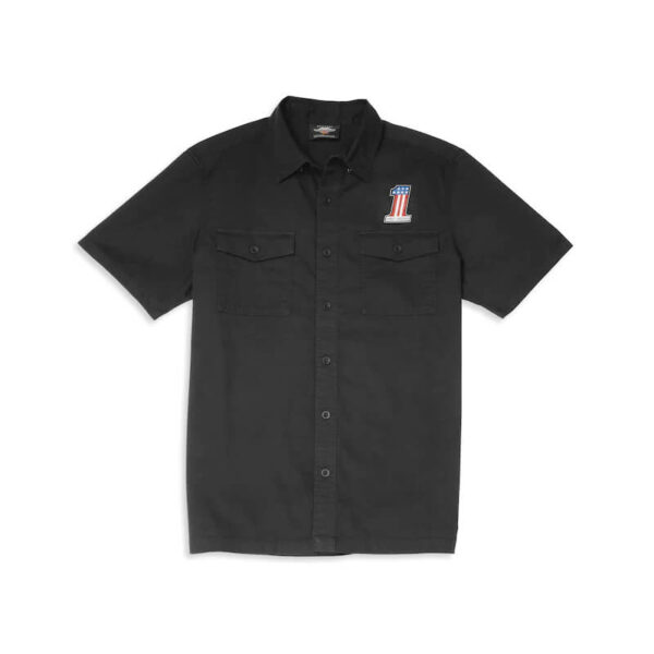 Men’s Block Font Solid Short Sleeve Mechanics Shirt