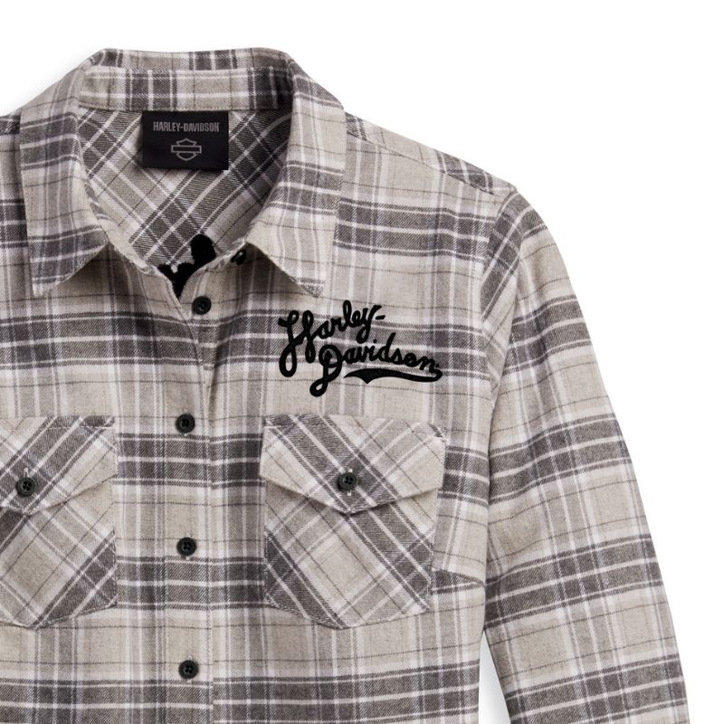Women's Retro Script Font Flannel Shirt - YD Plaid