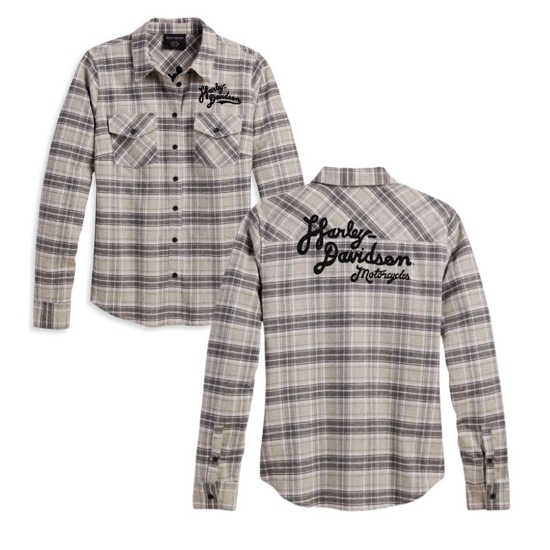 Women's Retro Script Font Flannel Shirt - YD Plaid