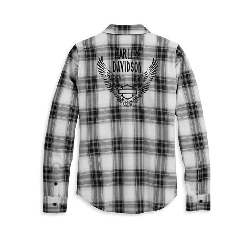 Women's Retro Winged Flannel Shirt - YD Plaid - Black Beauty