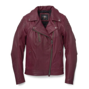 Women's Bezel Biker Collar Leather Jacket