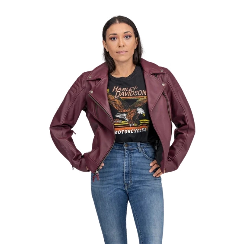 Women's Bezel Biker Collar Leather Jacket