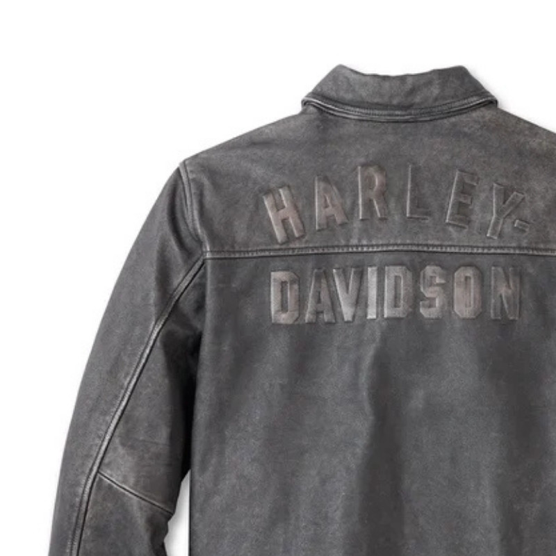 Men's Gas & Oil Leather Jacket - Washed Black