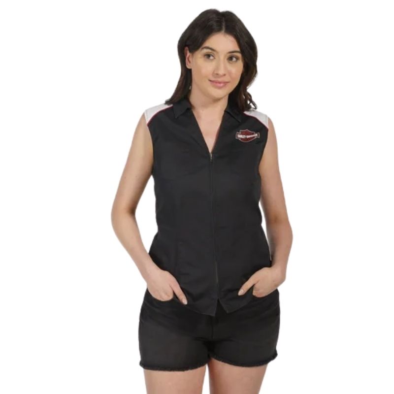 Women's Liberty Sleeveless Zip Front Shirt - Colorblocked - Black Beauty