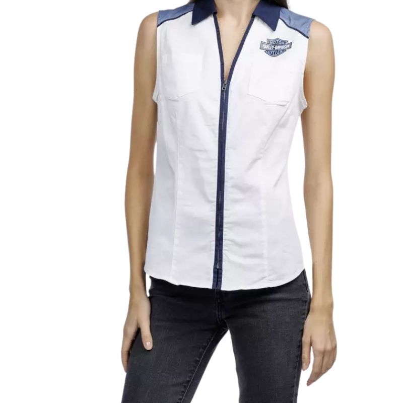 Women's Liberty Sleeveless Zip Front Shirt - Colorblocked - Bright White
