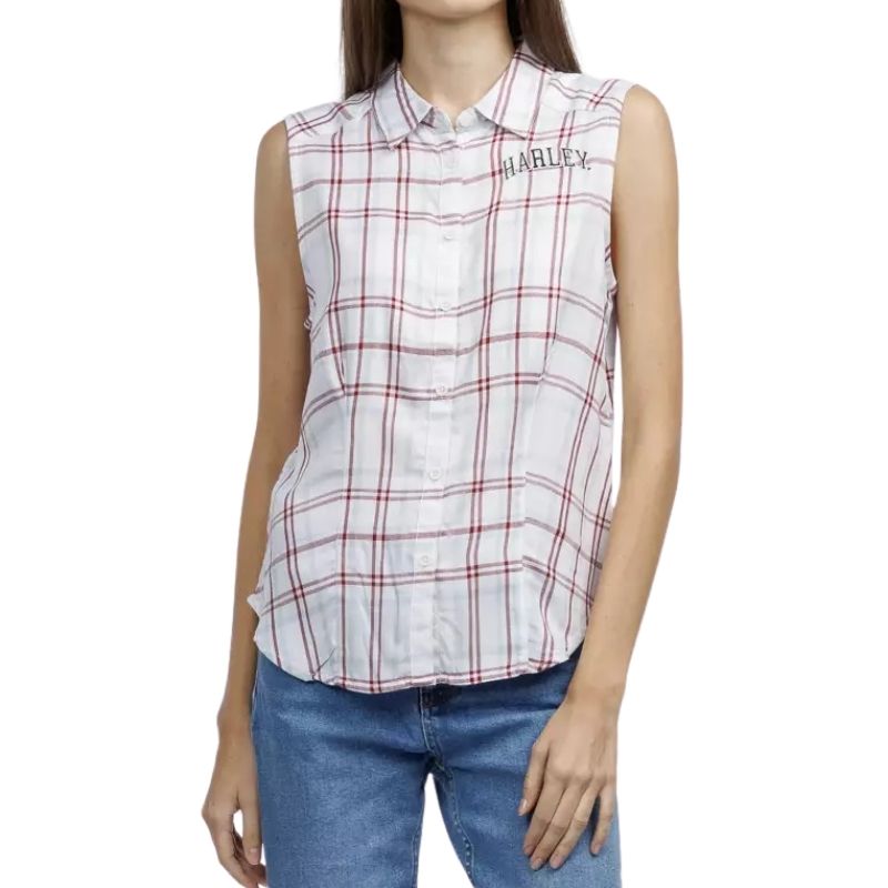 Women's Faith Sleeveless Plaid Shirt - YD Plaid - Bright White