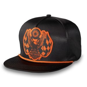 120th Anniversary Men's Racing Flag Eagle Snapback Hat, Black