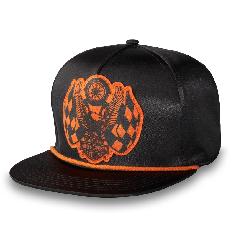 120th Anniversary Men's Racing Flag Eagle Snapback Hat, Black