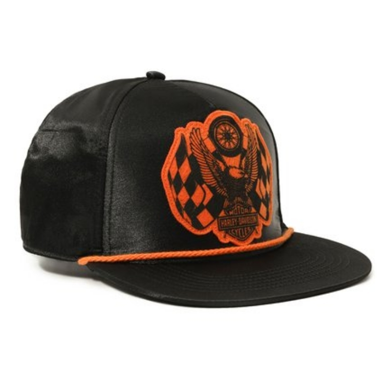 120th Anniversary Men's Racing Flag Eagle Snapback Hat, Black