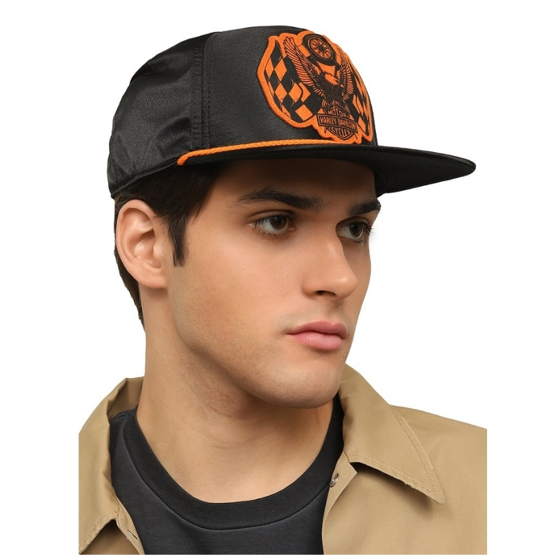120th Anniversary Men's Racing Flag Eagle Snapback Hat, Black