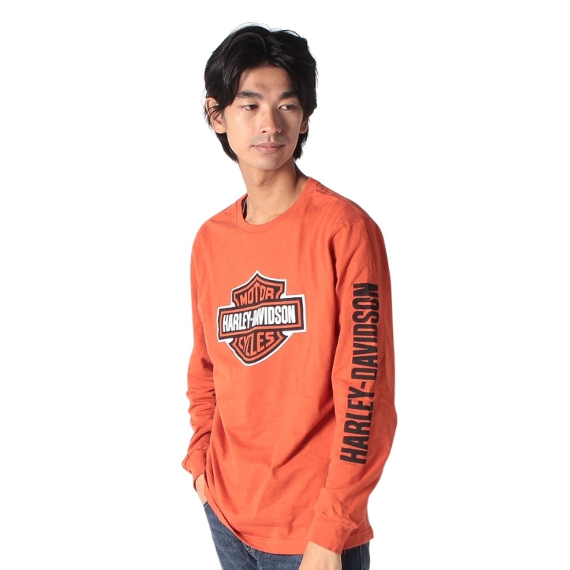 Men's Bar & Shield Long Sleeve Tee - Vintage Orange