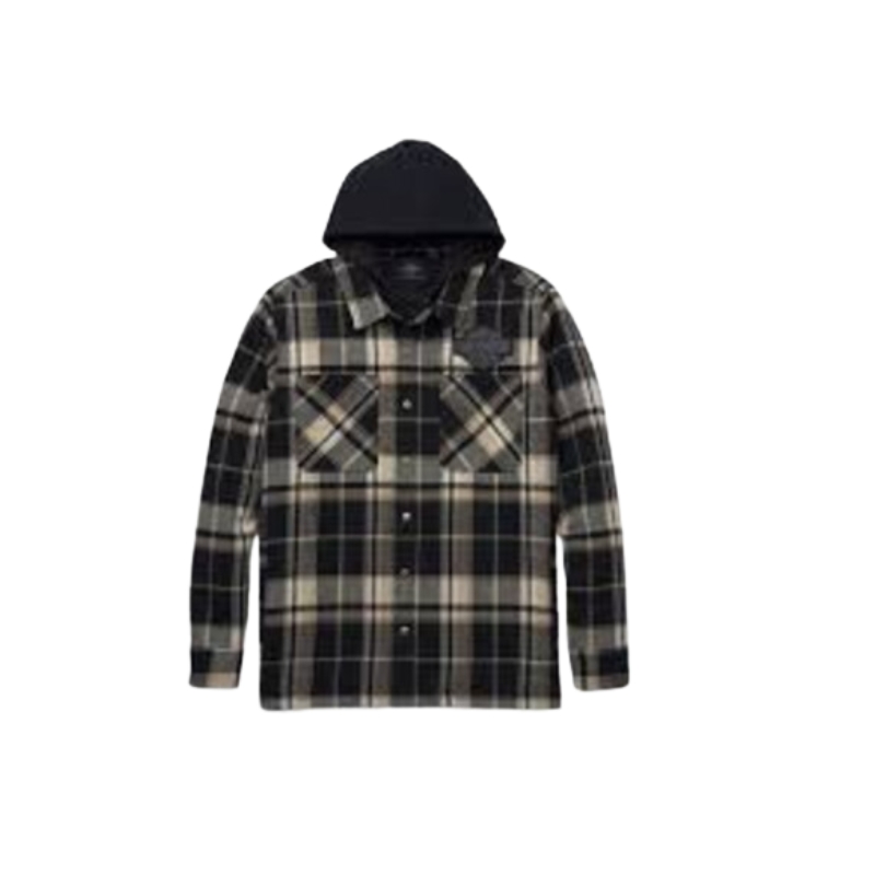 Men's Bar & Shield Removable Hood Plaid Shirt Jacket