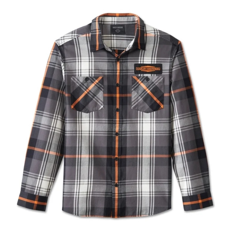 Men's Stacked Bar & Shield Long Sleeve Plaid Shirt