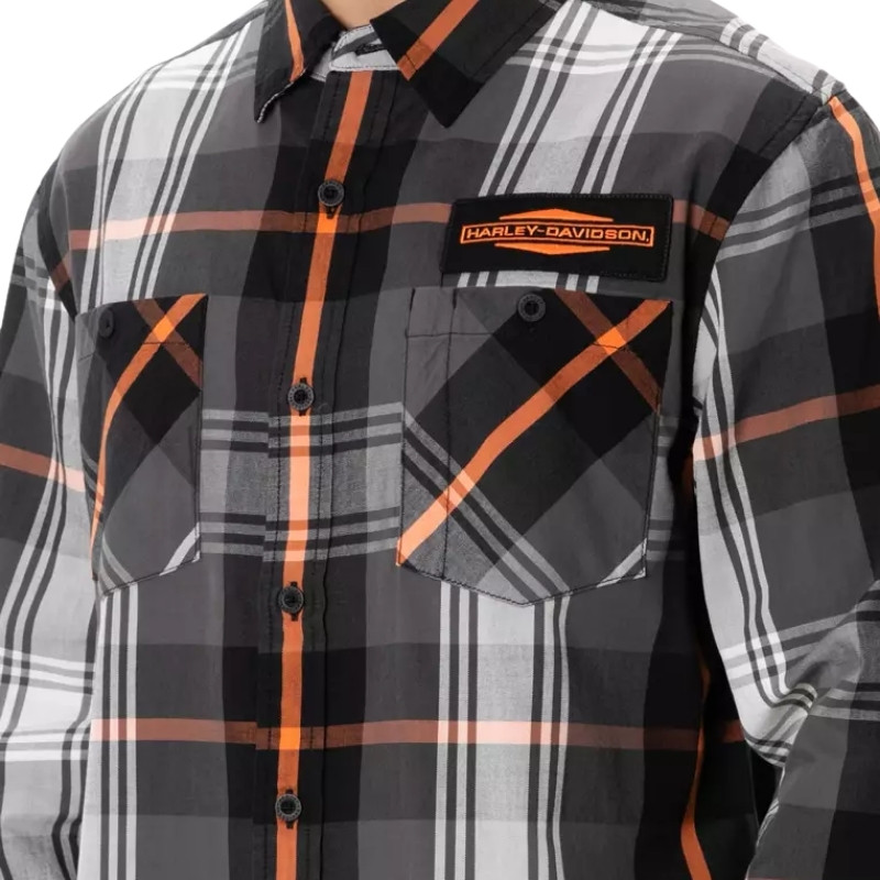 Men's Stacked Bar & Shield Long Sleeve Plaid Shirt