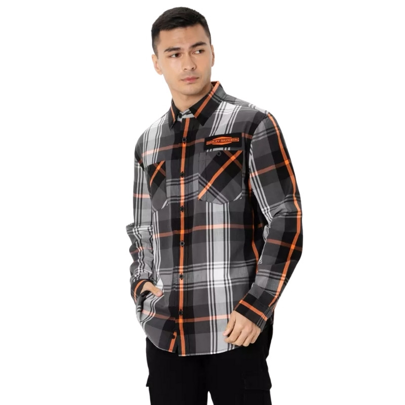 Men's Stacked Bar & Shield Long Sleeve Plaid Shirt