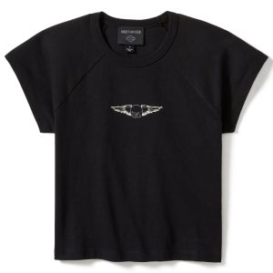 Women's Willie G Wing Skull Sketch Art Baby Doll Tee