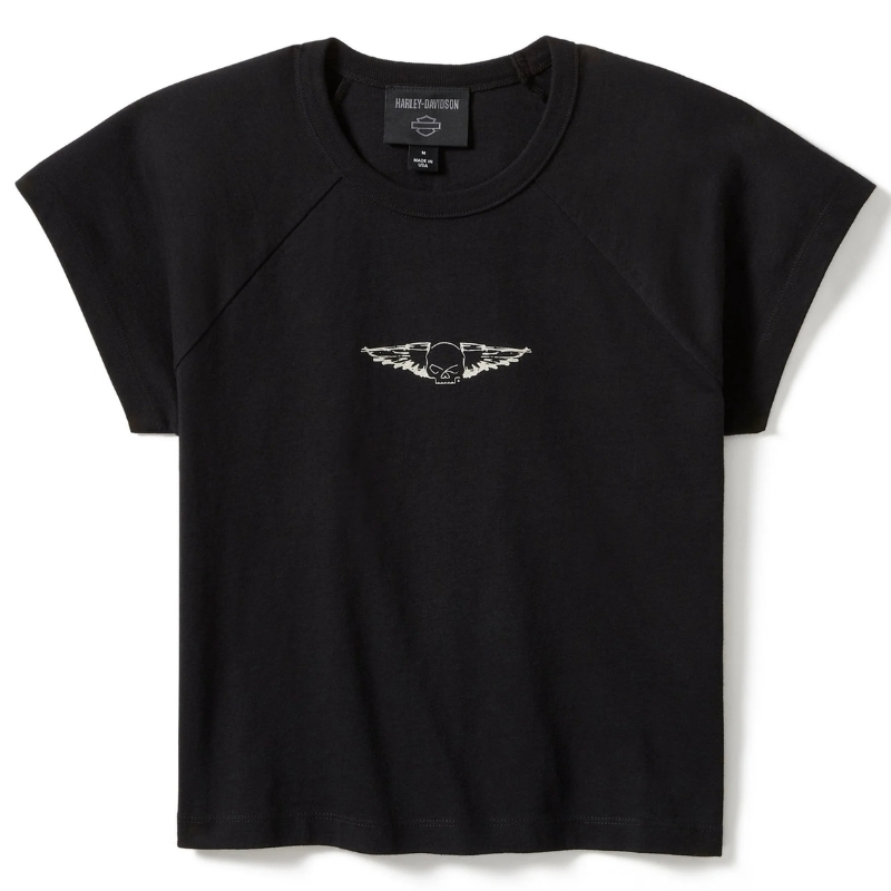 Women's Willie G Wing Skull Sketch Art Baby Doll Tee