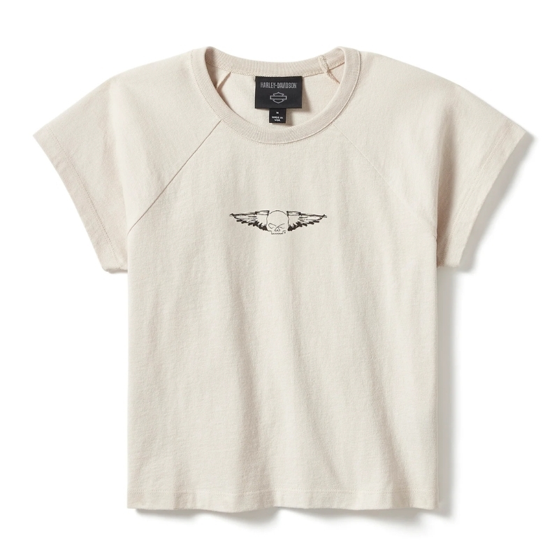 Women's Willie G Wing Skull Sketch Art Baby Doll Tee