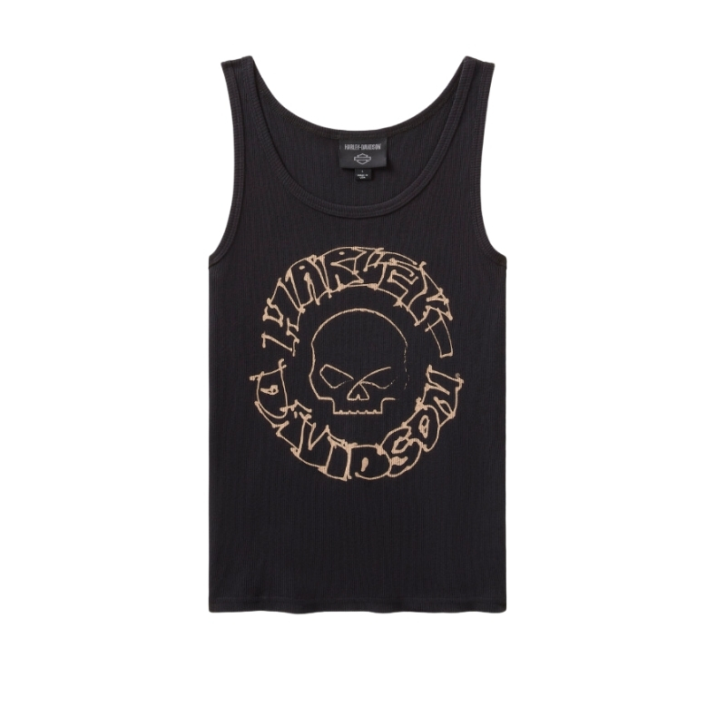 Women's Willie G Circle Skull Sketch Art Ribbed Tank