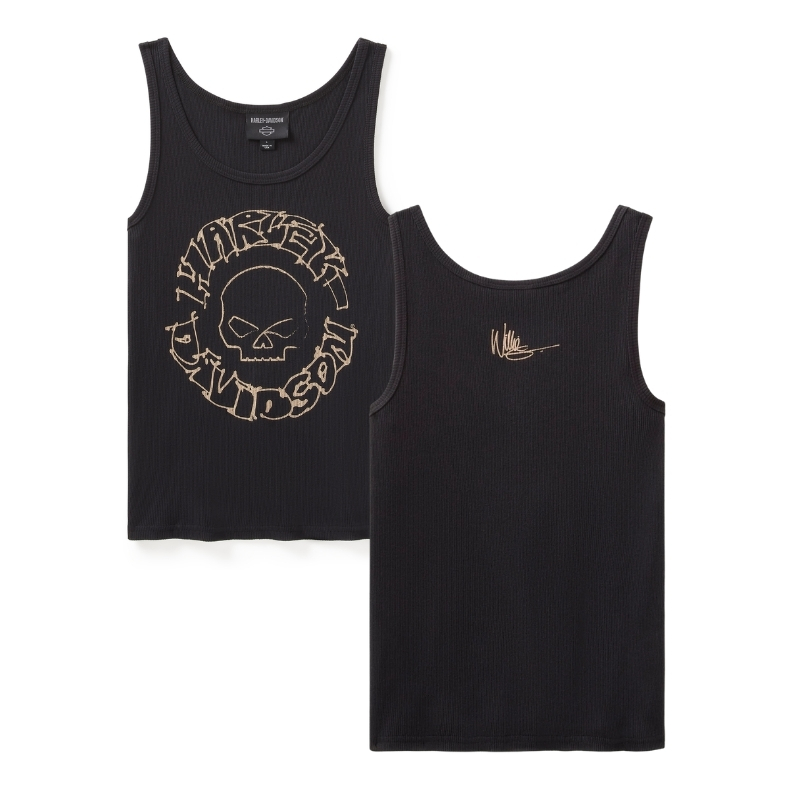 Women's Willie G Circle Skull Sketch Art Ribbed Tank