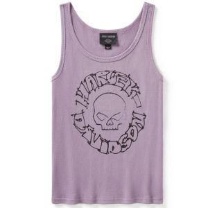 Women's Willie G Circle Skull Sketch Art Ribbed Tank