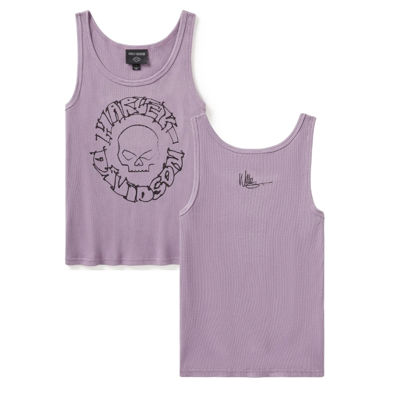 Women's Willie G Circle Skull Sketch Art Ribbed Tank