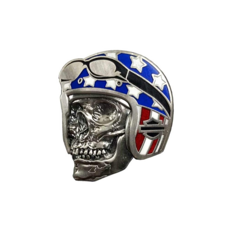 Biker Skull Flag Pin, Antique Nickel Finish Biker Skull Flag Pin, Antique Nickel Finish