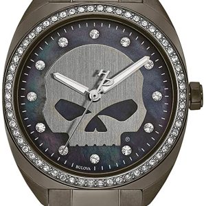 Women's Crystal Willie G Skull Watch, Gunmetal Finish