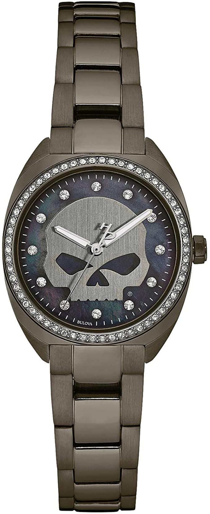 Women's Crystal Willie G Skull Watch, Gunmetal Finish
