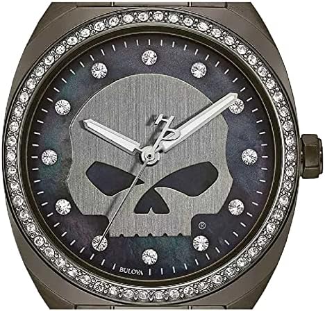 Women's Crystal Willie G Skull Watch, Gunmetal Finish