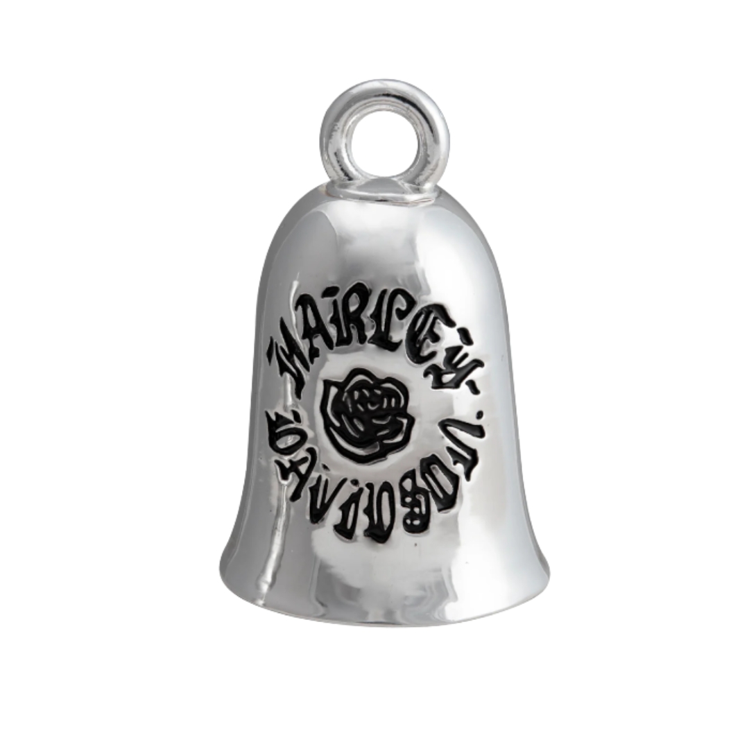 Engraved Black Rose H-D Script Ride Bell – Silver Finish