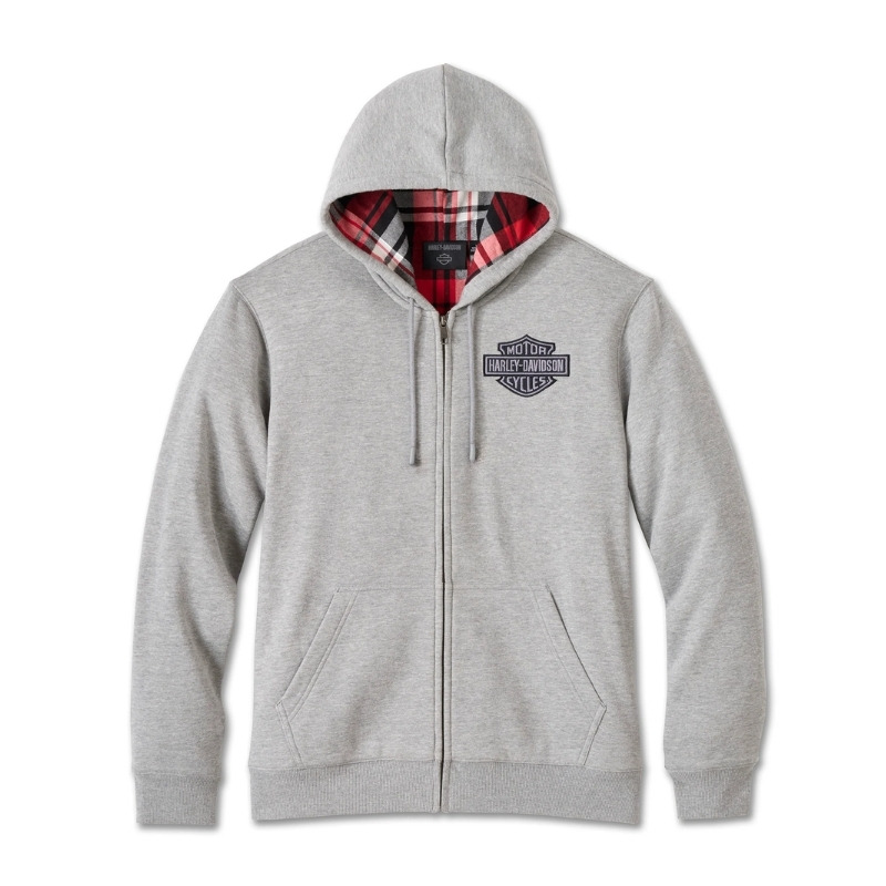 Men's Bar & Shield Plaid Lined Zip-Up Hoodie