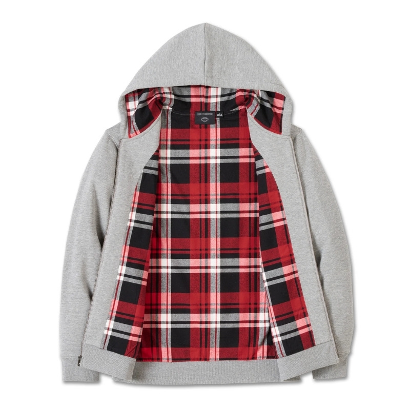 Men's Bar & Shield Plaid Lined Zip-Up Hoodie