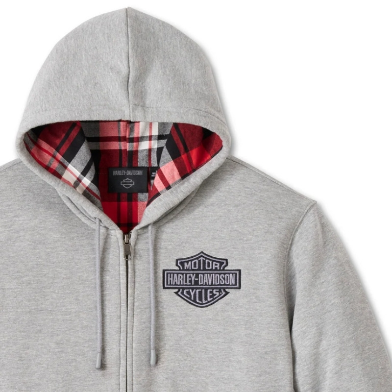 Men's Bar & Shield Plaid Lined Zip-Up Hoodie