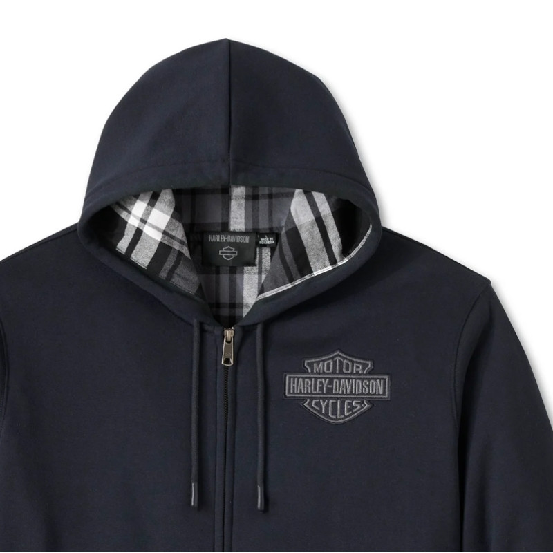 Men's Bar & Shield Plaid Lined Zip-Up Hoodie
