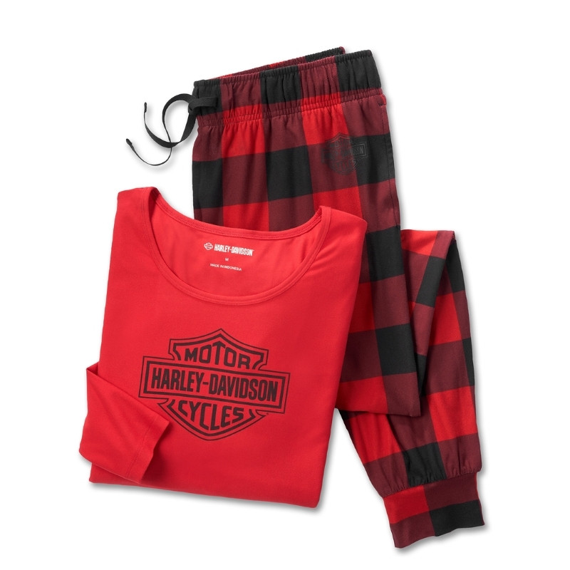 Women's Bar & Shield Plaid Long Sleeve Pajama Set