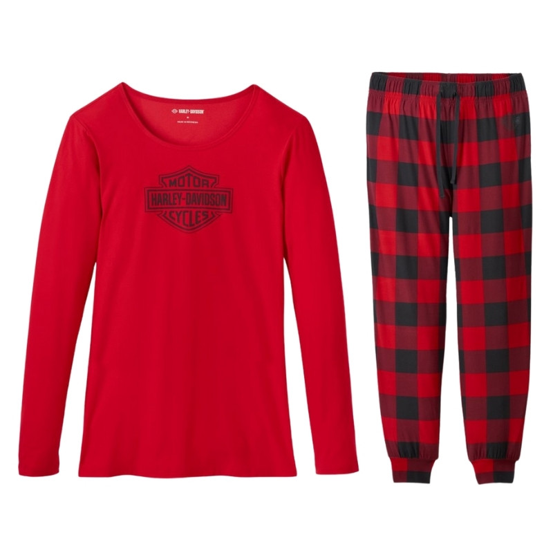 Women's Bar & Shield Plaid Long Sleeve Pajama Set