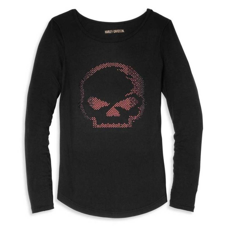 Women's Rhinestone Willie G Skull Baseball Hem Tee