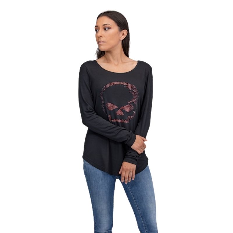 Women's Rhinestone Willie G Skull Baseball Hem Tee