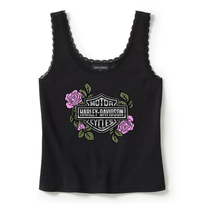 Rose & Thorn Bling Lace Trim Tank