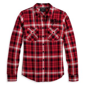 Women's Retro Script Font Flannel Plaid Shirt