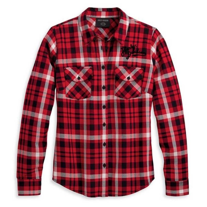 Women's Retro Script Font Flannel Plaid Shirt