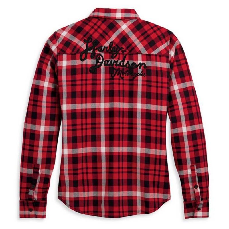Women's Retro Script Font Flannel Plaid Shirt