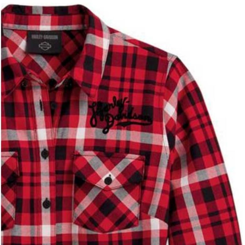 Women's Retro Script Font Flannel Plaid Shirt